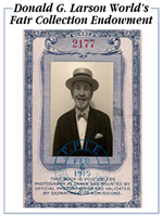 Donald G. Larson World's Fair Collection Endowment bookplate, featuring a mock passport.